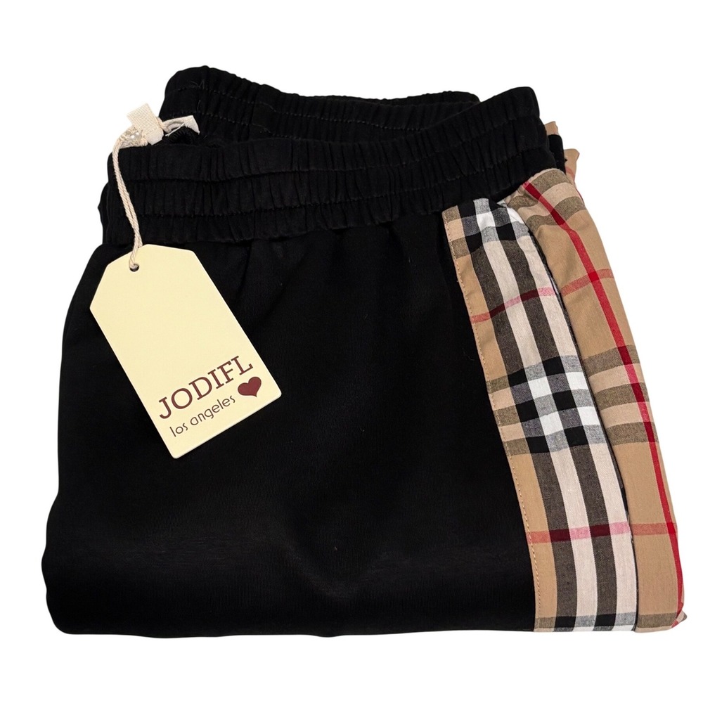 Jodifl‎ Los Angeles - Size Medium Plaid Side Stripe Wide Leg Lounge Pants NWT